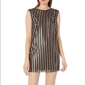 Ali & Jay black and gold striped sequin short dress